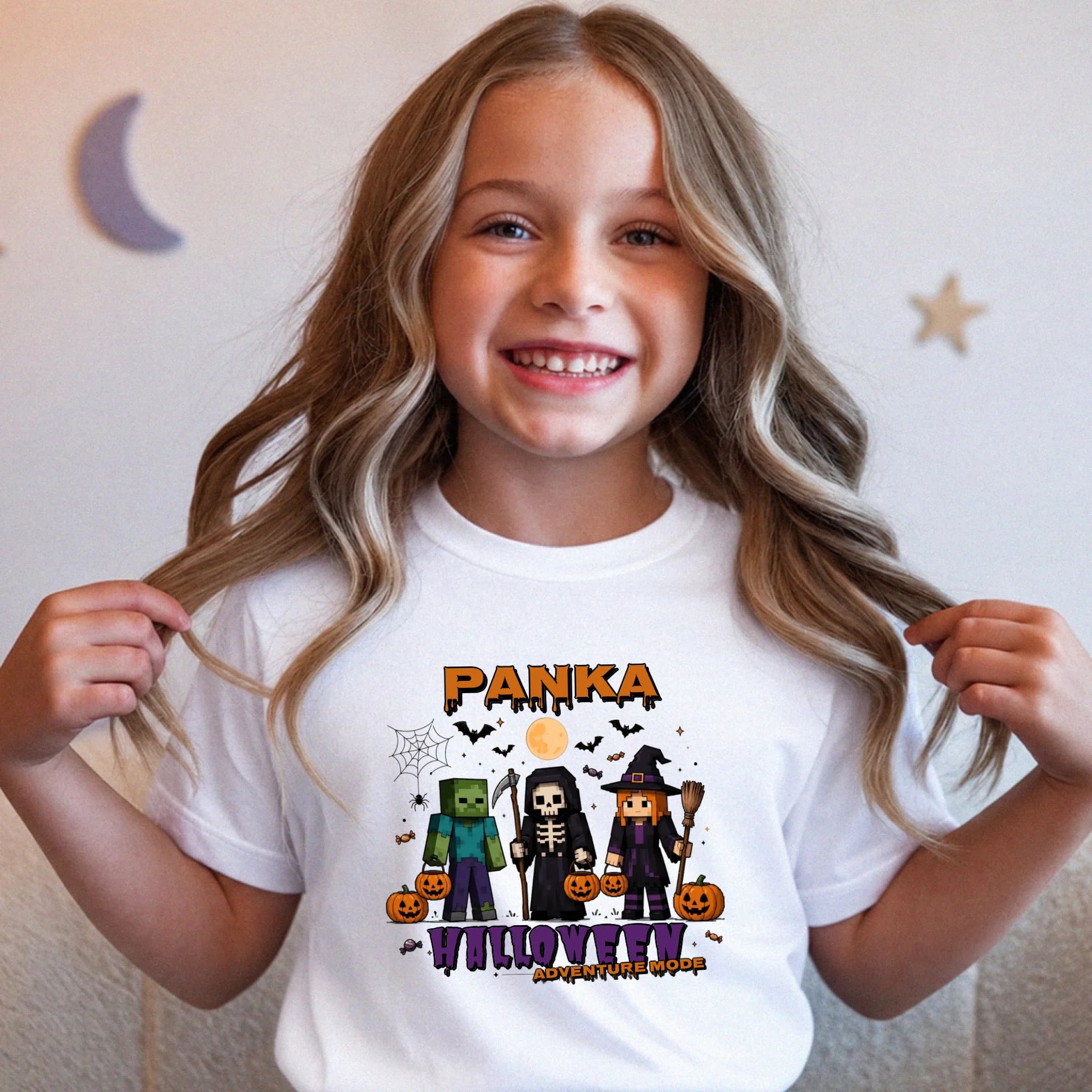 Halloween Mode Minecraft mintás halloweeni gyerek póló egyedi névvel