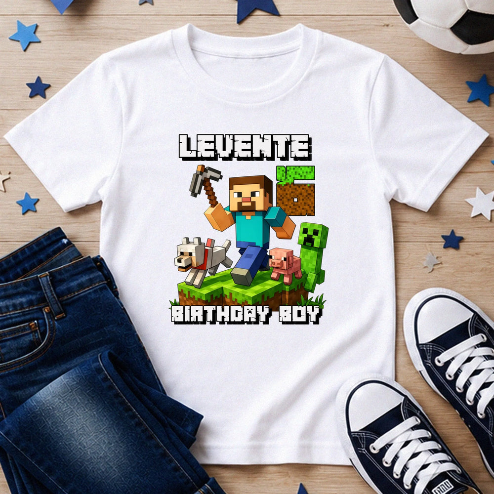 Szülinapi Minecraft póló egyedi névvel és szülinapi számmal