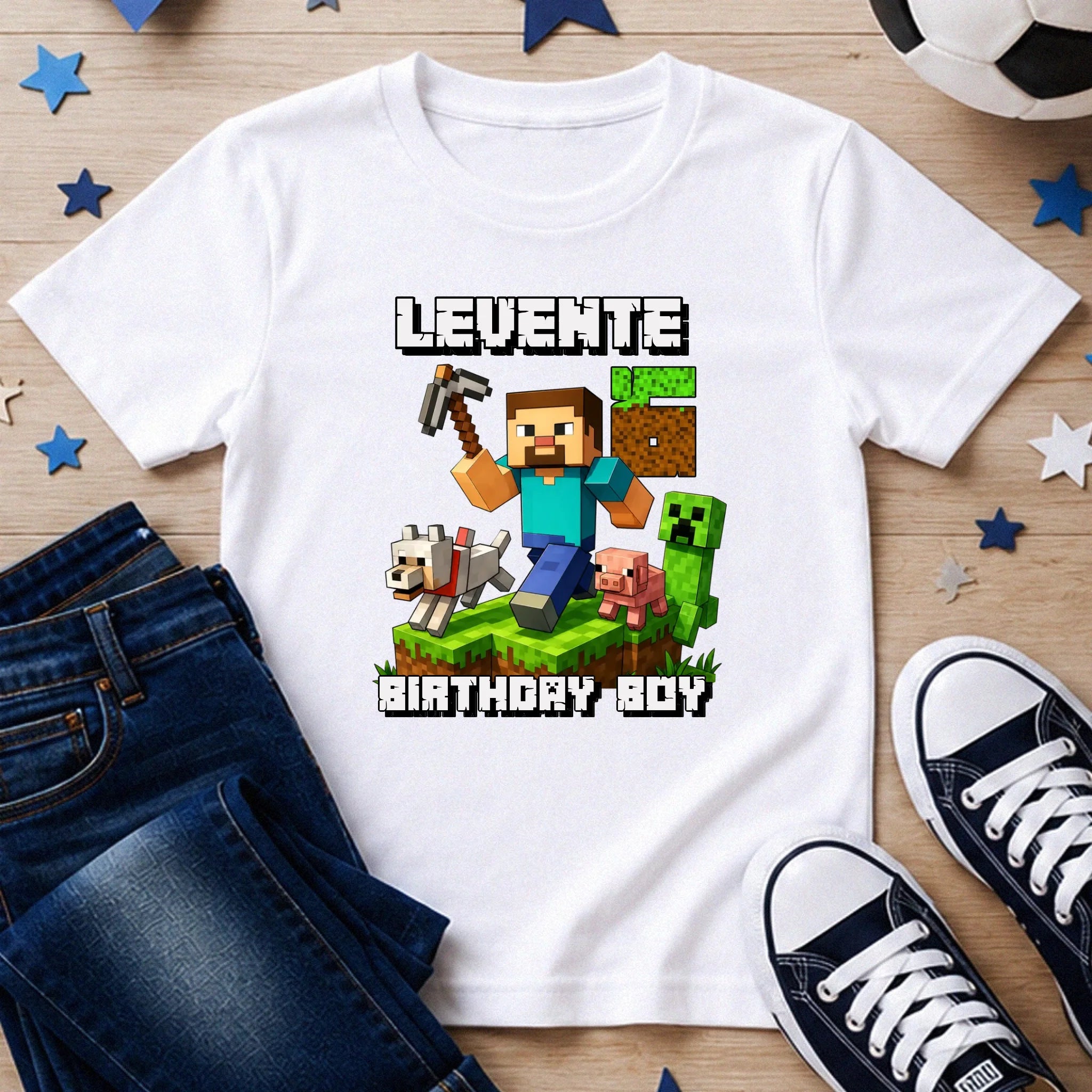 Szülinapi Minecraft póló egyedi névvel és szülinapi számmal