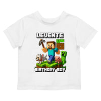 Minecraft szülinapi gyerek póló egyedi névvel és szülinapi számmal