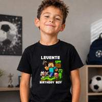 Minecraft szülinapi gyerek póló egyedi névvel és szülinapi számmal