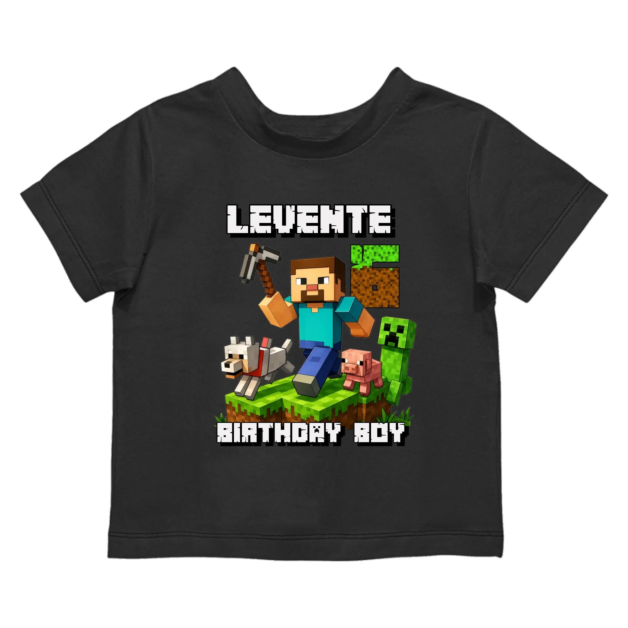 Minecraft szülinapi gyerek póló egyedi névvel és szülinapi számmal