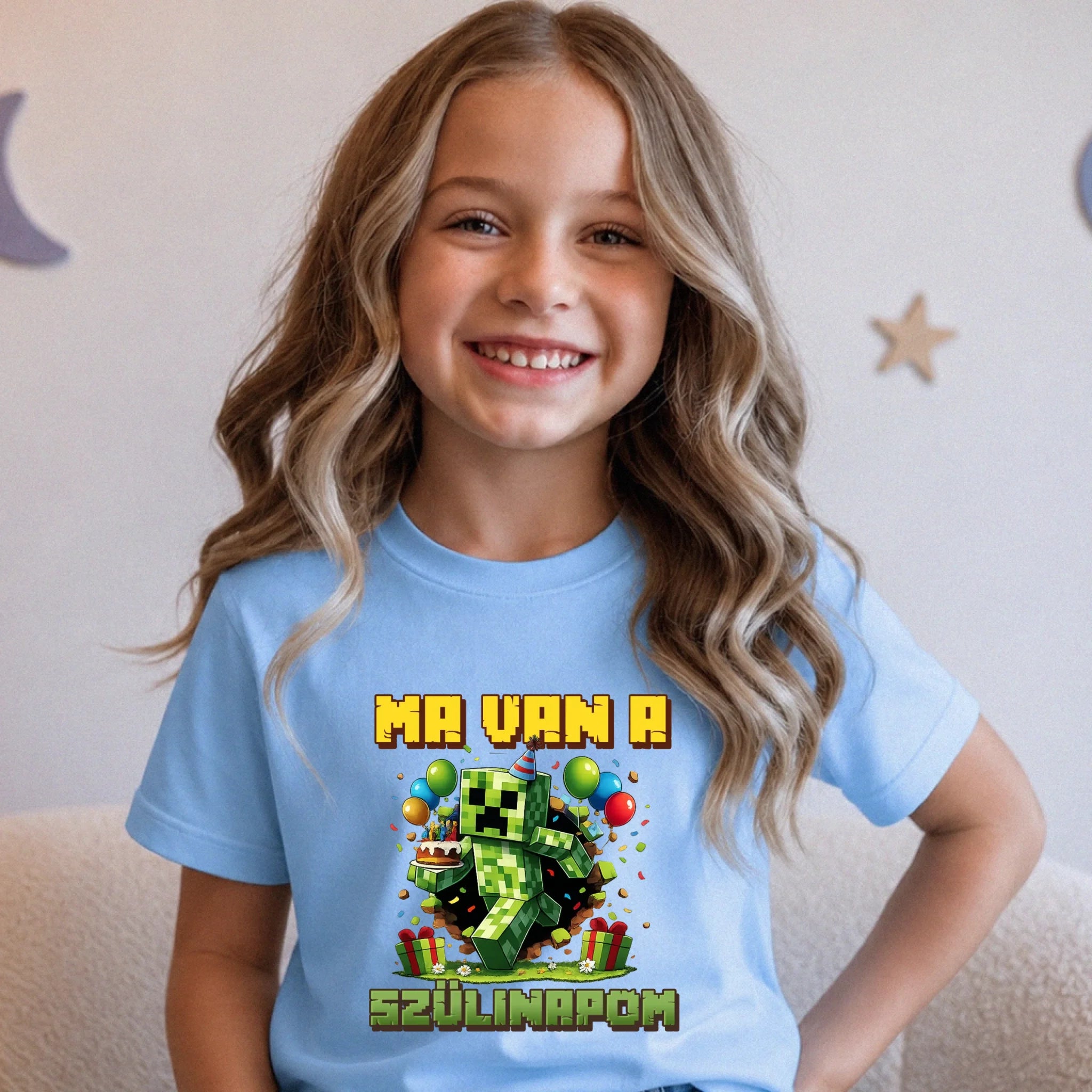Minecraft szülinapi gyerek póló kétoldalas nyomtatással egyedi névvel és szülinapi számmal