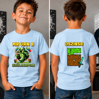 Minecraft szülinapi gyerek póló kétoldalas nyomtatással egyedi névvel és szülinapi számmal