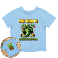 Minecraft szülinapi gyerek póló kétoldalas nyomtatással egyedi névvel és szülinapi számmal
