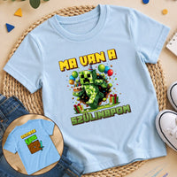Minecraft szülinapi gyerek póló kétoldalas nyomtatással egyedi névvel és szülinapi számmal