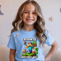 Minecraft szülinapi gyerek póló egyedi névvel és szülinapi számmal