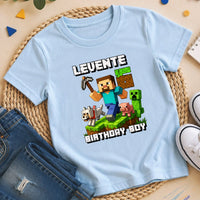 Minecraft szülinapi gyerek póló egyedi névvel és szülinapi számmal