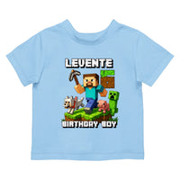 Minecraft szülinapi gyerek póló egyedi névvel és szülinapi számmal
