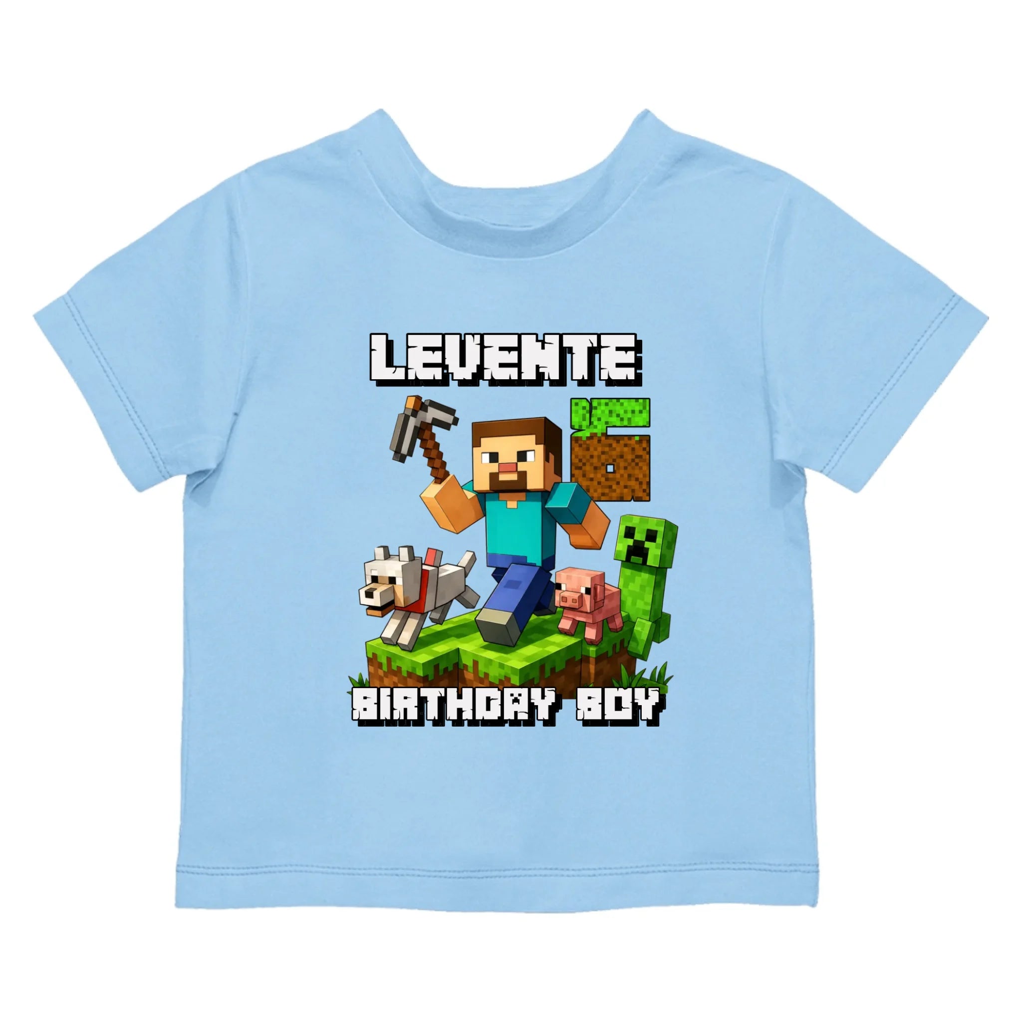 Minecraft szülinapi gyerek póló egyedi névvel és szülinapi számmal