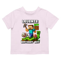 Minecraft szülinapi gyerek póló egyedi névvel és szülinapi számmal