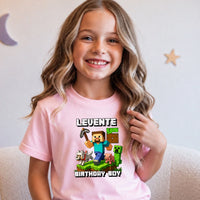 Minecraft szülinapi gyerek póló egyedi névvel és szülinapi számmal