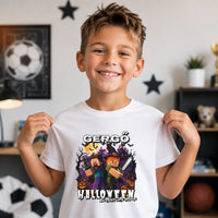 Halloweeni gyerek póló Minecraft mintával egyedi névvel