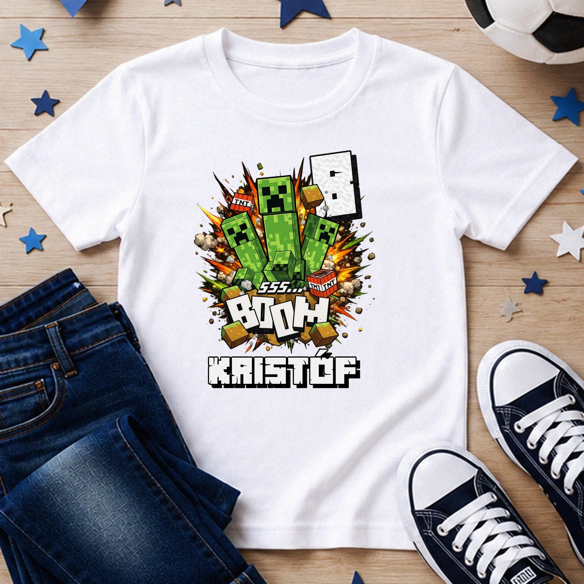Szülinapi Minecraft póló egyedi névvel és szülinapi számmal