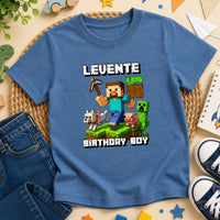 Minecraft szülinapi gyerek póló egyedi névvel és szülinapi számmal