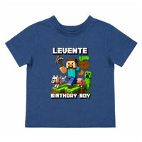 Minecraft szülinapi gyerek póló egyedi névvel és szülinapi számmal