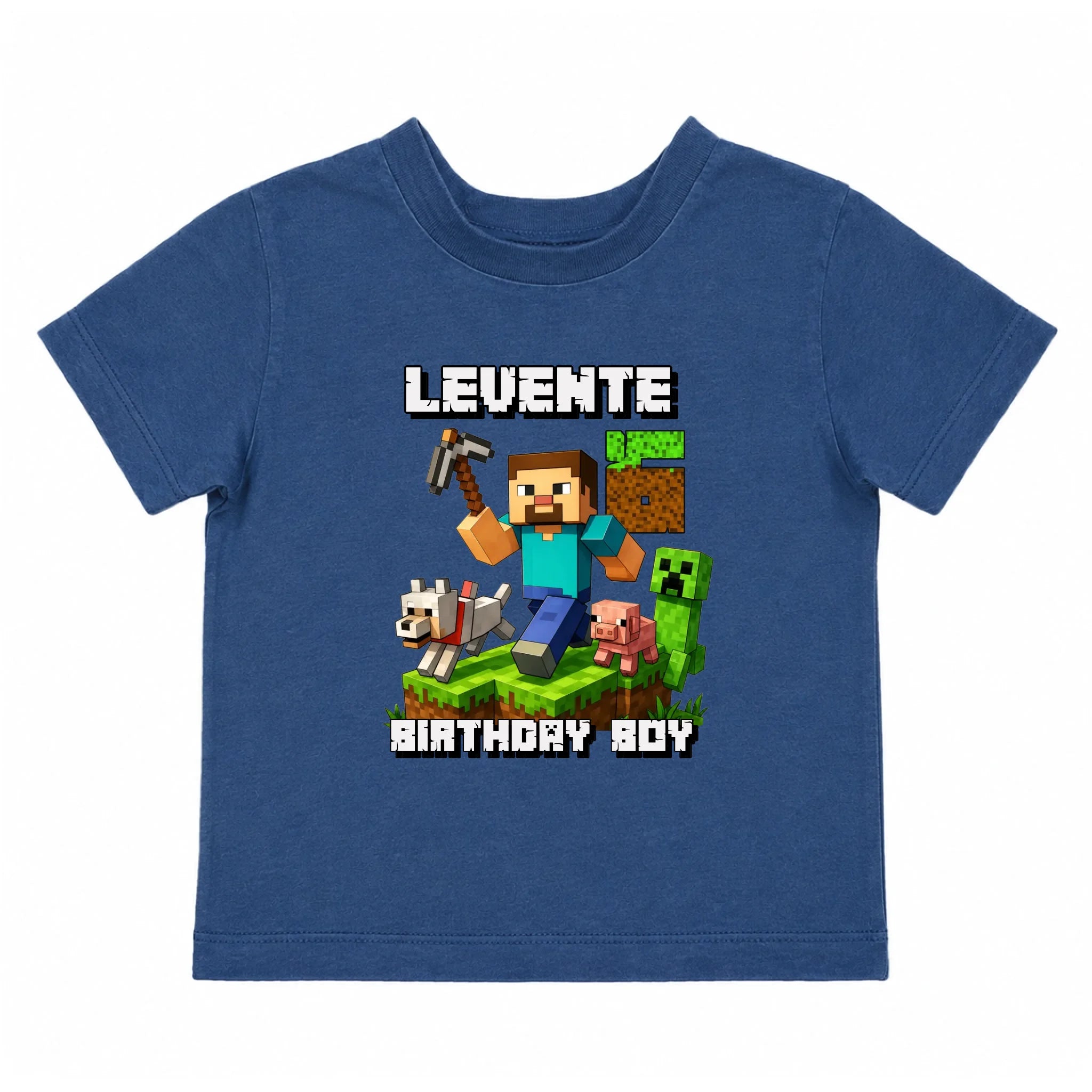 Minecraft szülinapi gyerek póló egyedi névvel és szülinapi számmal