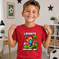 Minecraft szülinapi gyerek póló egyedi névvel és szülinapi számmal