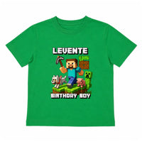 Minecraft szülinapi gyerek póló egyedi névvel és szülinapi számmal