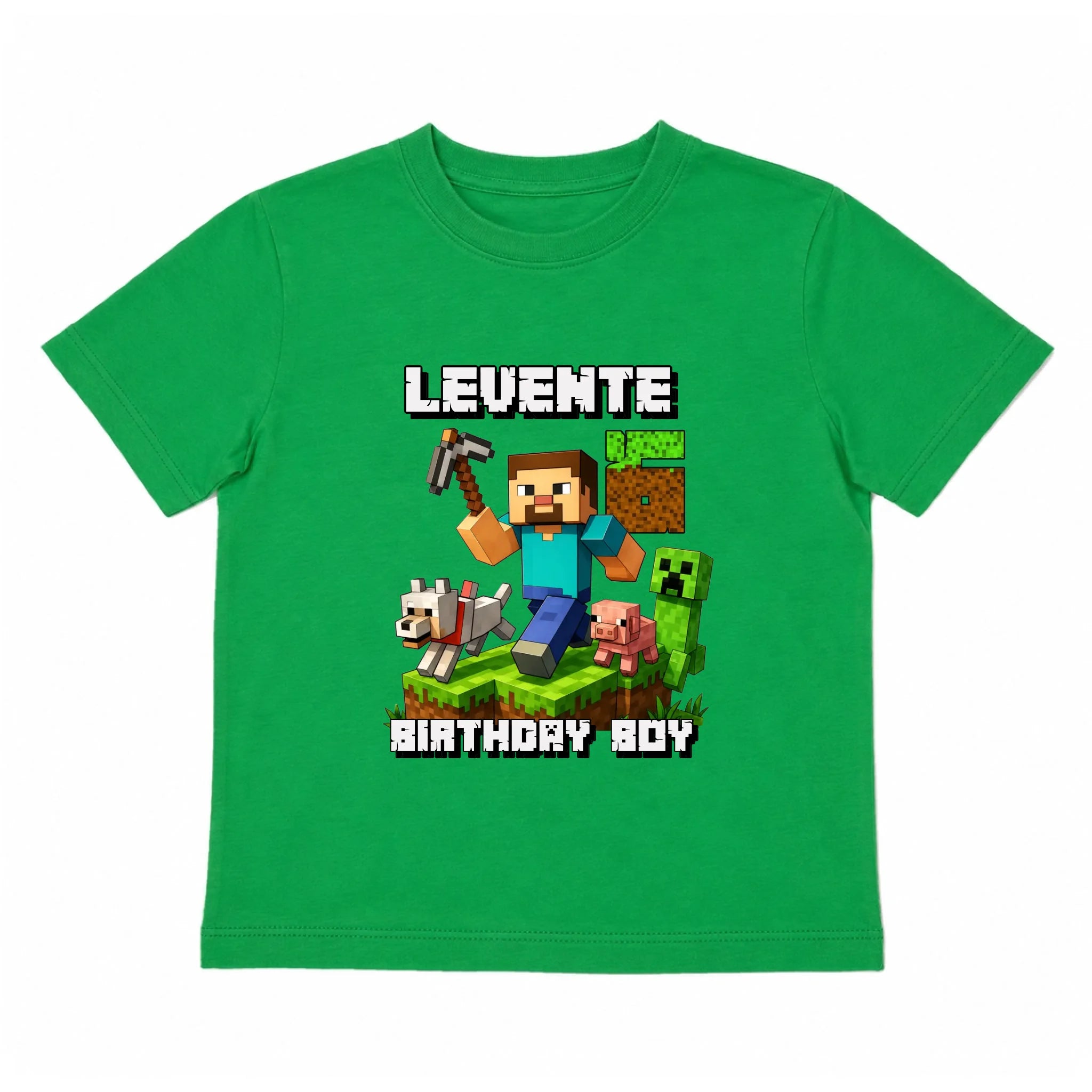 Minecraft szülinapi gyerek póló egyedi névvel és szülinapi számmal