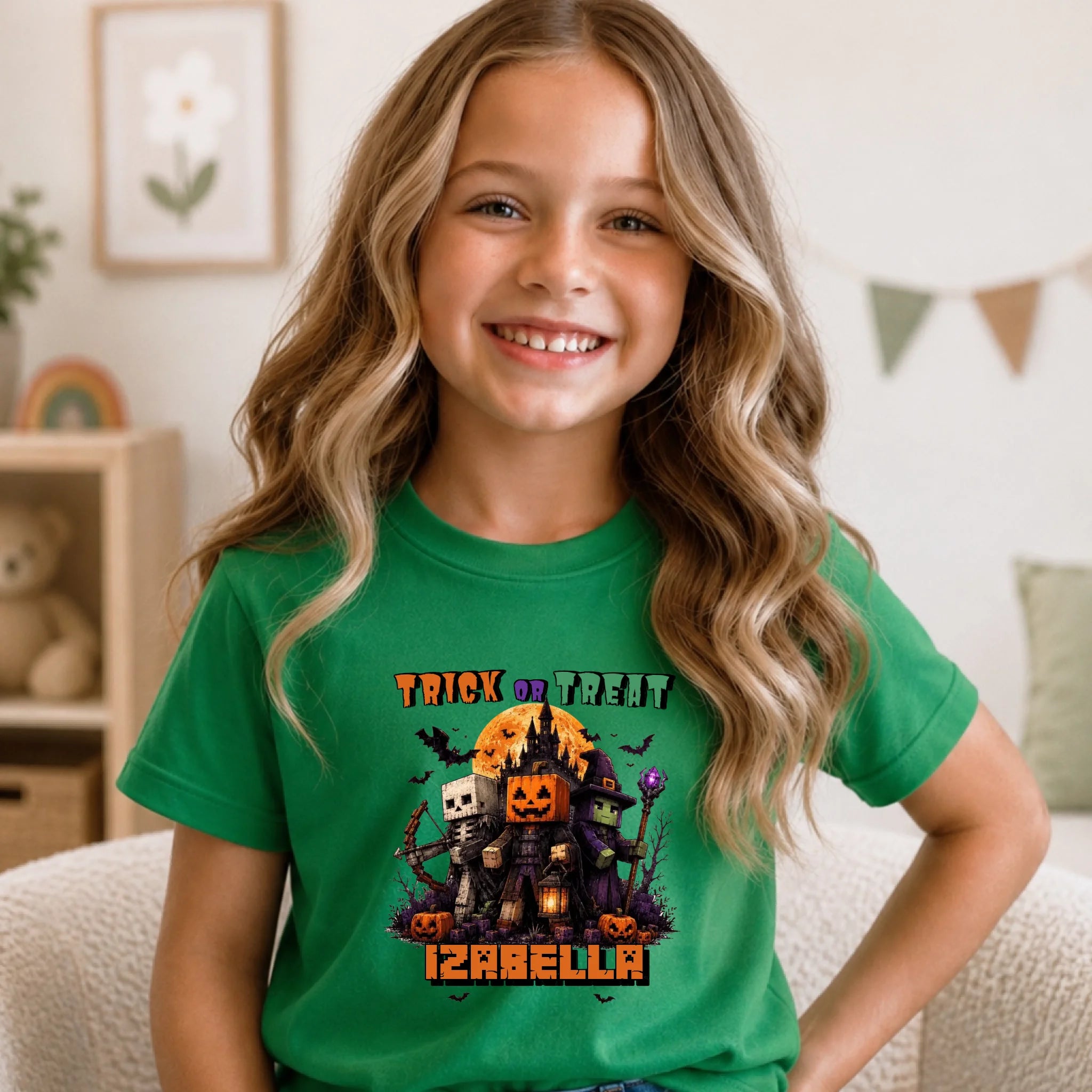 Trick or Treat Minecraft mintás halloweeni gyerek póló egyedi névvel