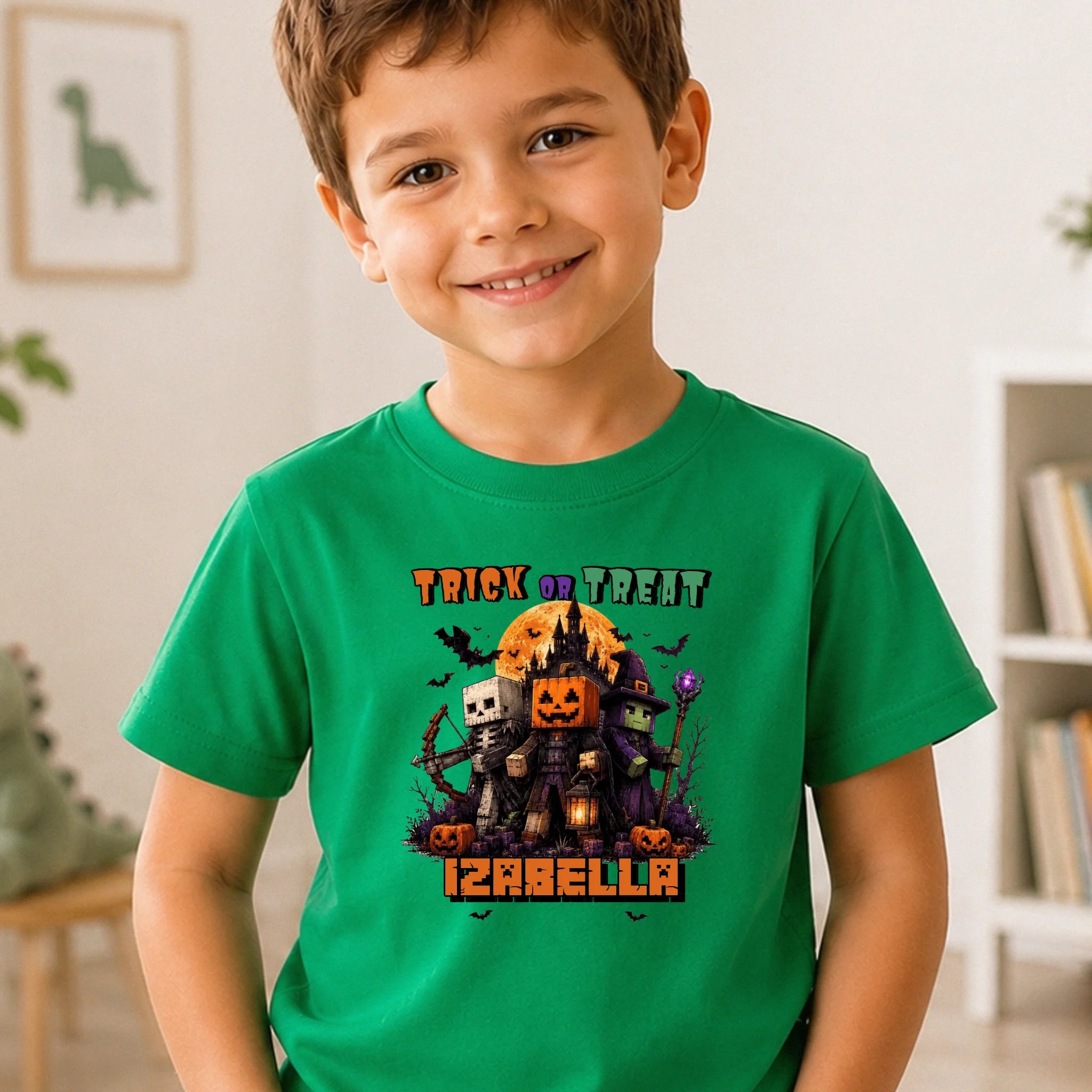 Trick or Treat Minecraft mintás halloweeni gyerek póló egyedi névvel