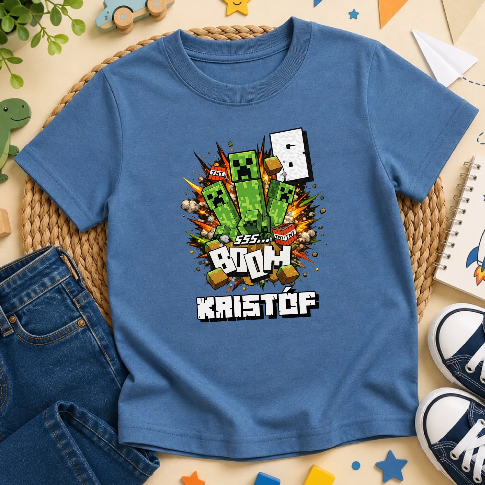 Szülinapi Minecraft póló egyedi névvel és szülinapi számmal