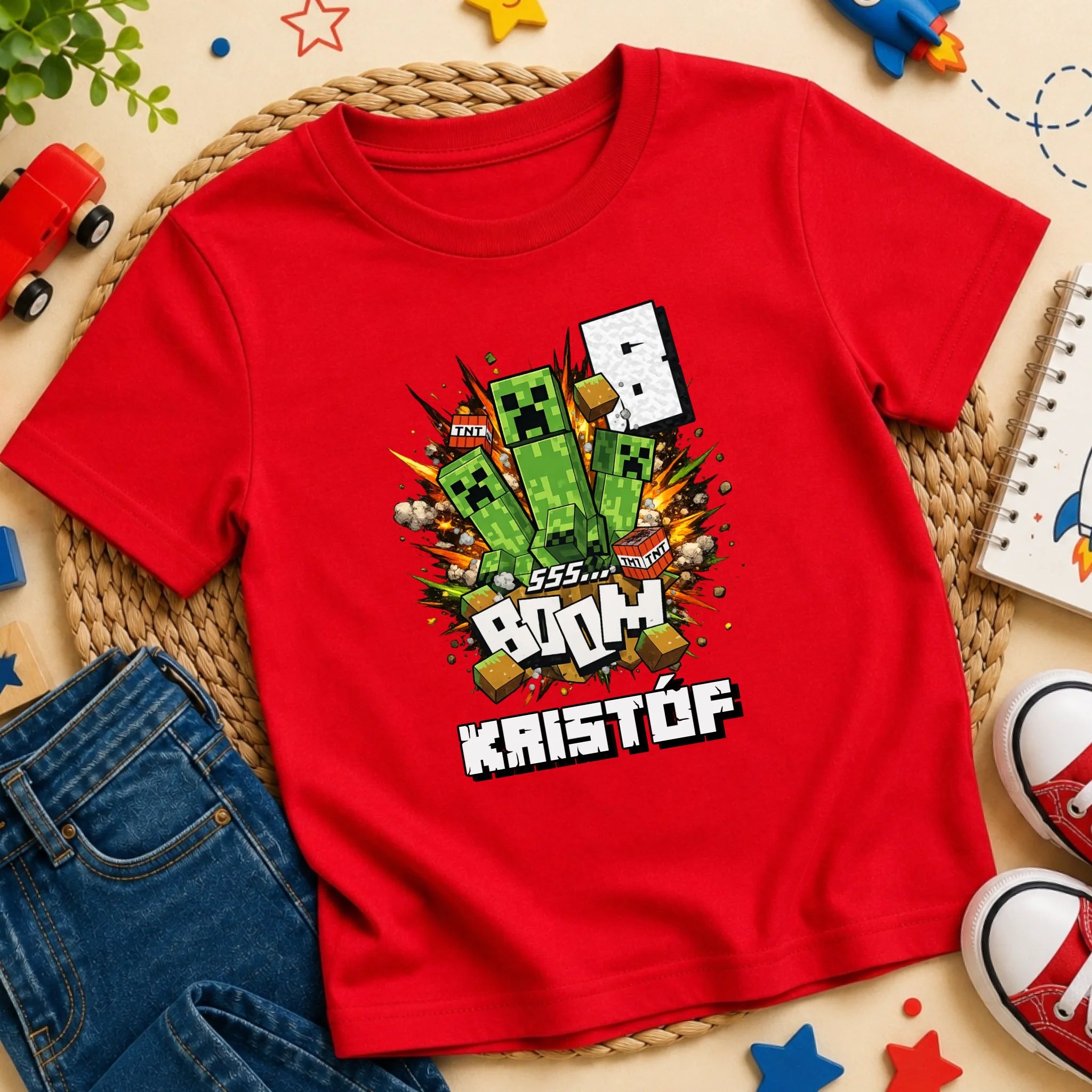 Szülinapi Minecraft póló egyedi névvel és szülinapi számmal
