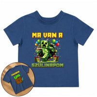 Minecraft szülinapi gyerek póló kétoldalas nyomtatással egyedi névvel és szülinapi számmal