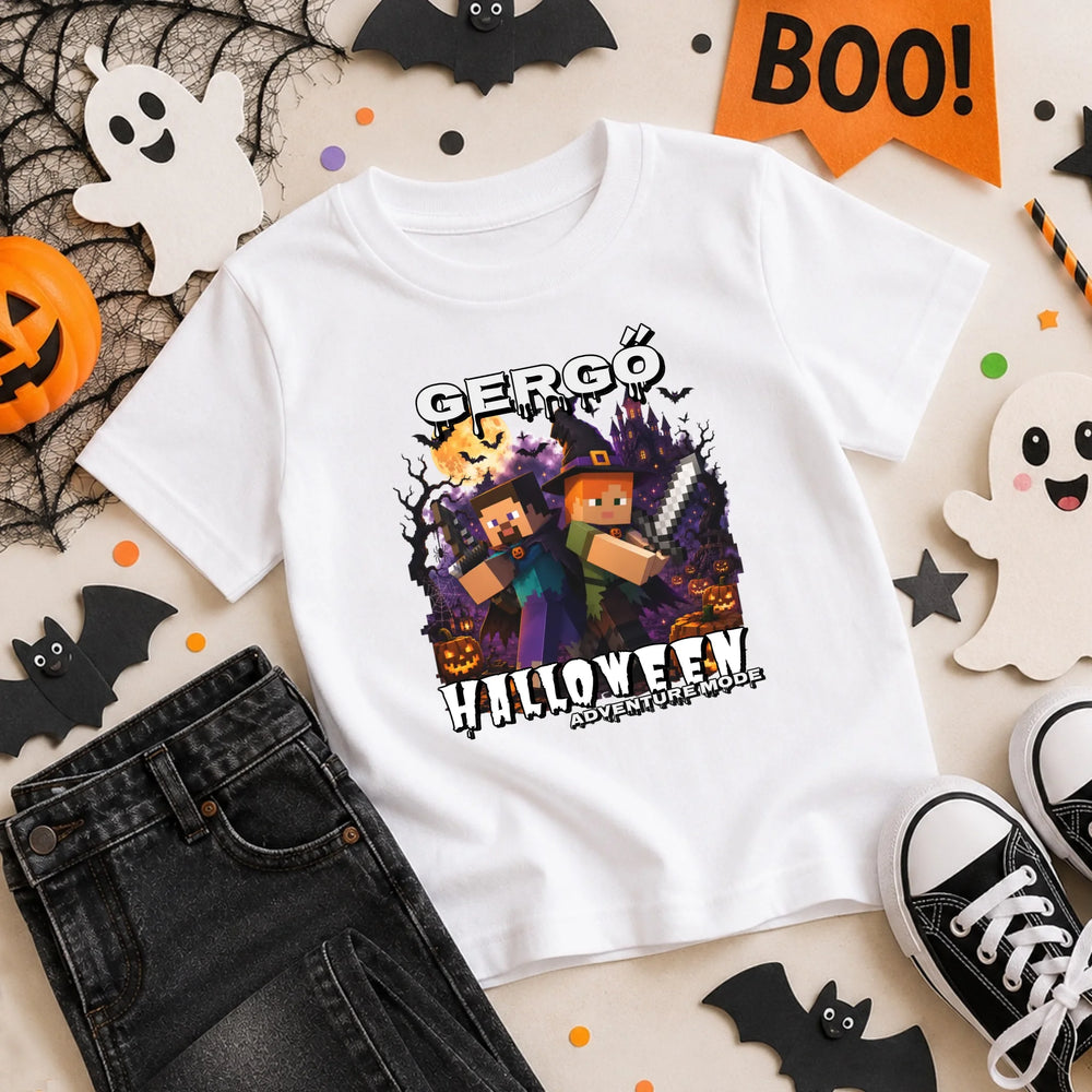 Halloweeni gyerek póló Minecraft mintával egyedi névvel