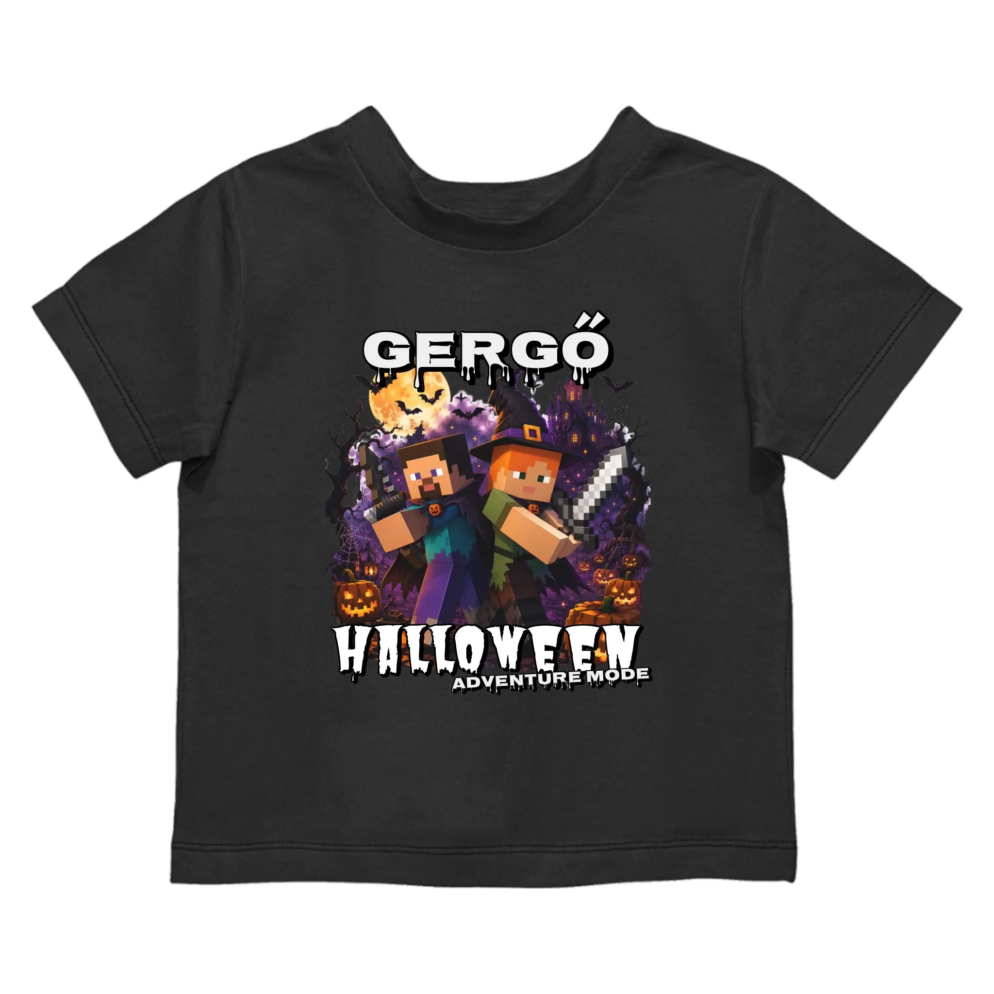 Halloweeni gyerek póló Minecraft mintával egyedi névvel