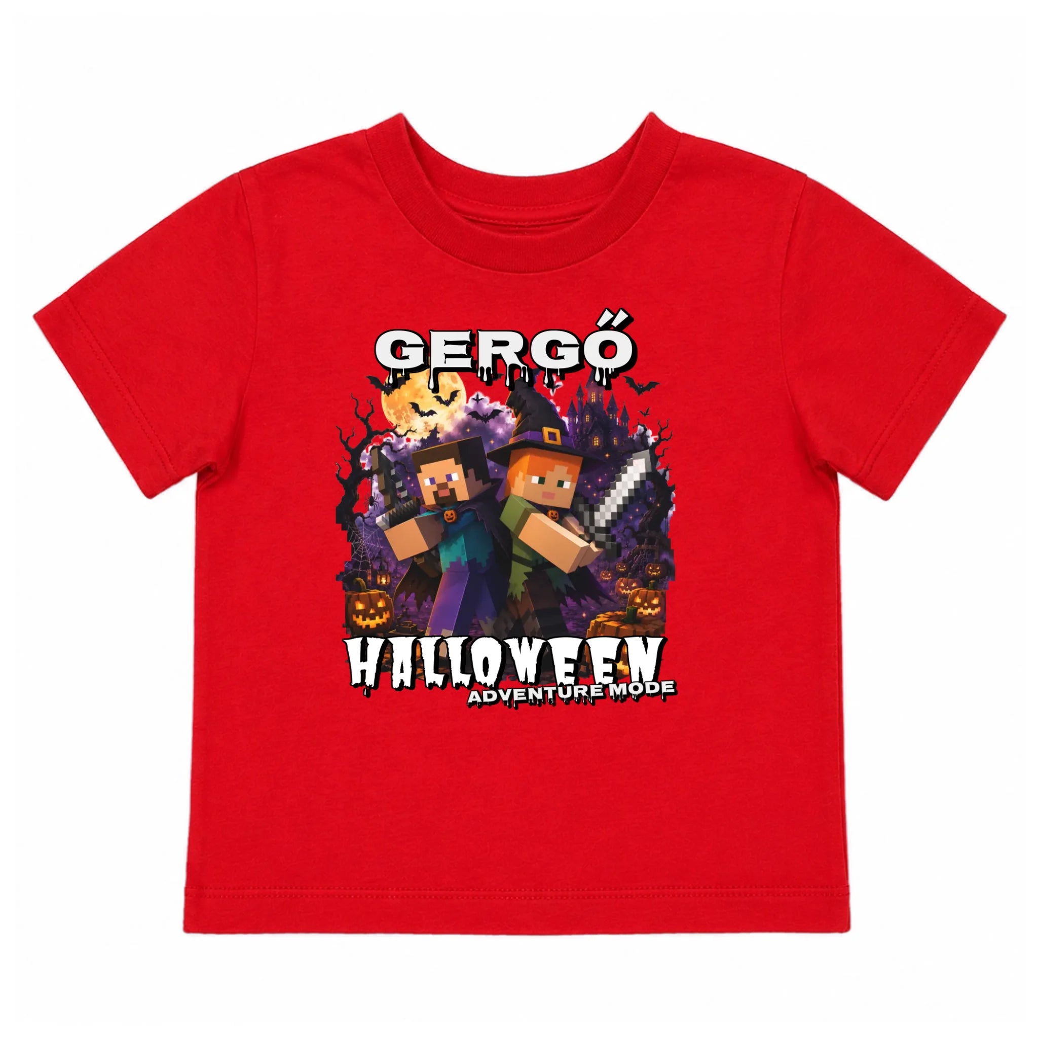 Halloweeni gyerek póló Minecraft mintával egyedi névvel