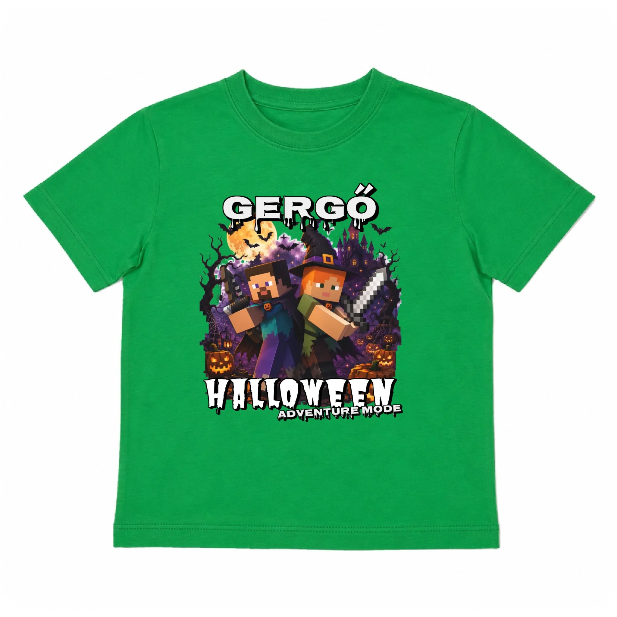 Halloweeni gyerek póló Minecraft mintával egyedi névvel