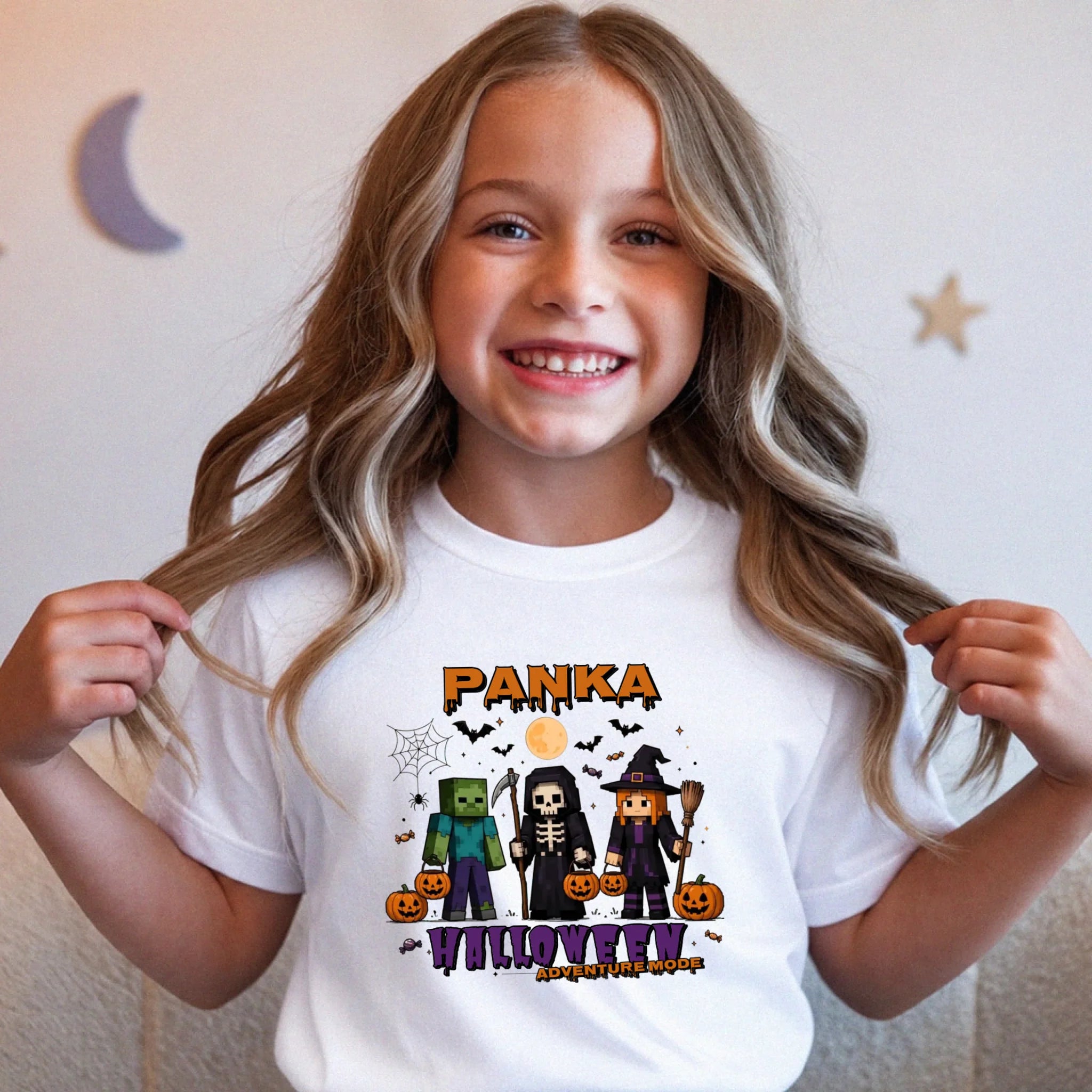 Halloween Mode Minecraft mintás halloweeni gyerek póló egyedi névvel