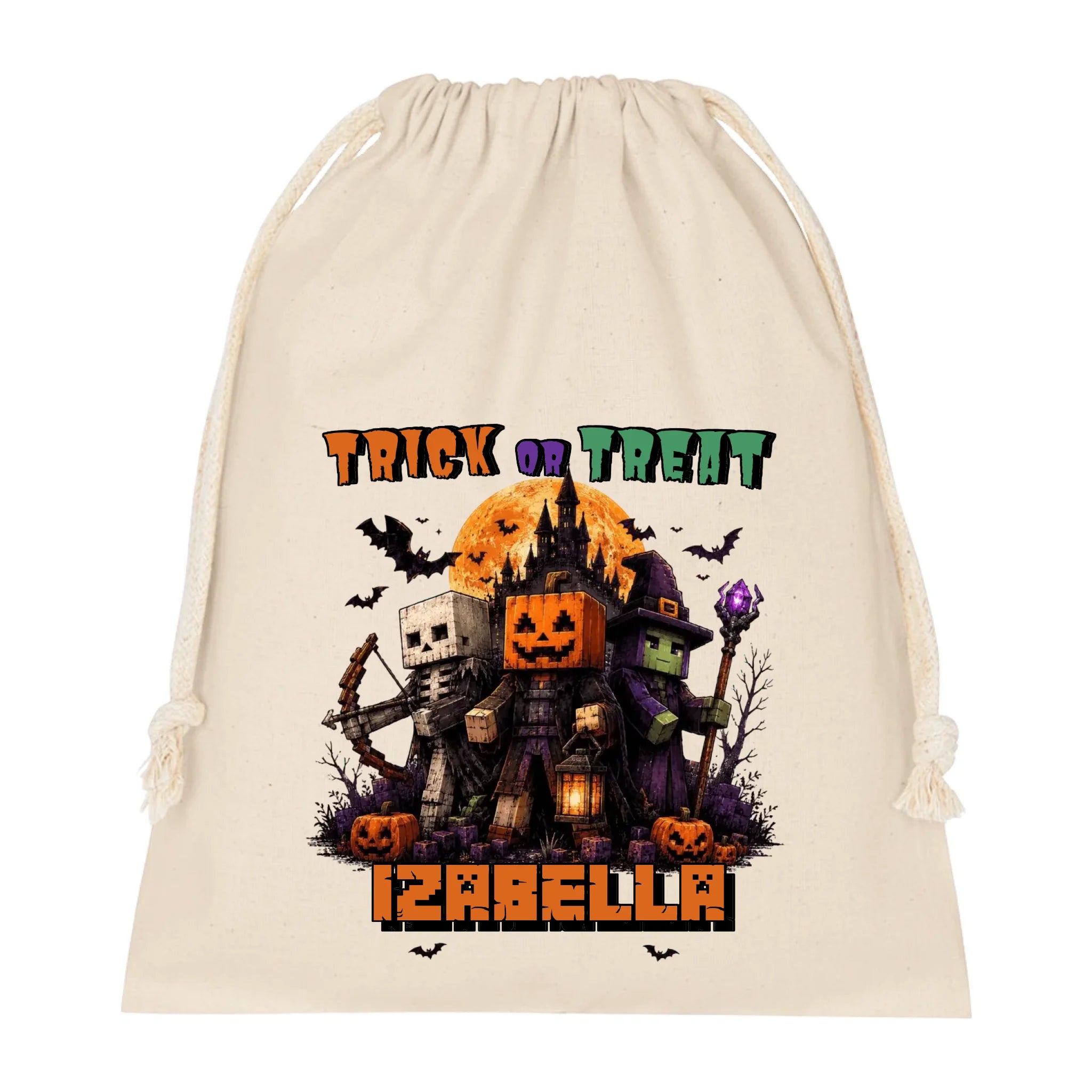 Halloween Mode Minecraft mintás halloweeni zsák egyedi névvel