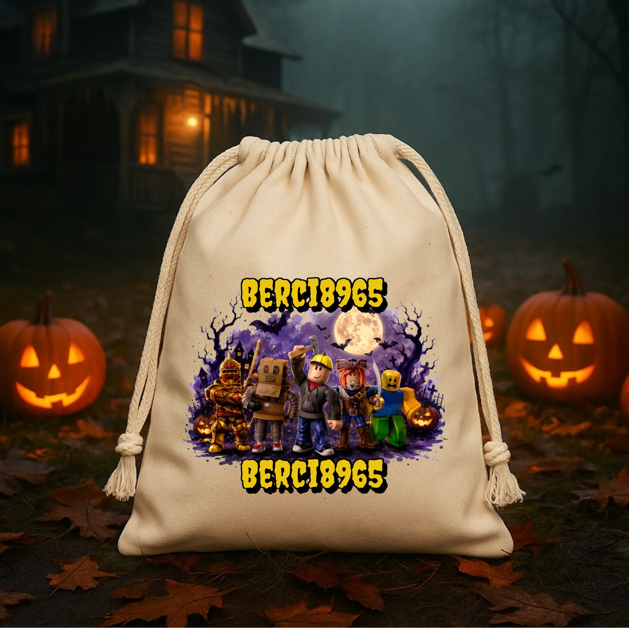 Halloweeni zsák Roblox mintával egyedi névvel