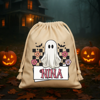 Névre szóló halloweeni zsák gyerekeknek - egyedi szellemes mintával
