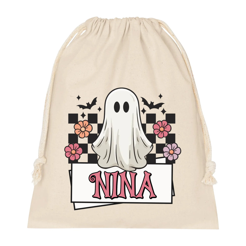 Névre szóló halloweeni zsák gyerekeknek - egyedi szellemes mintával