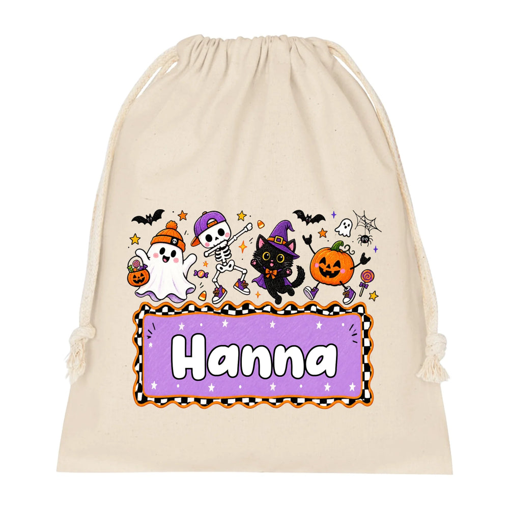 Halloweeni zsák gyerekeknek - vidám figurákkal, egyedi névvel
