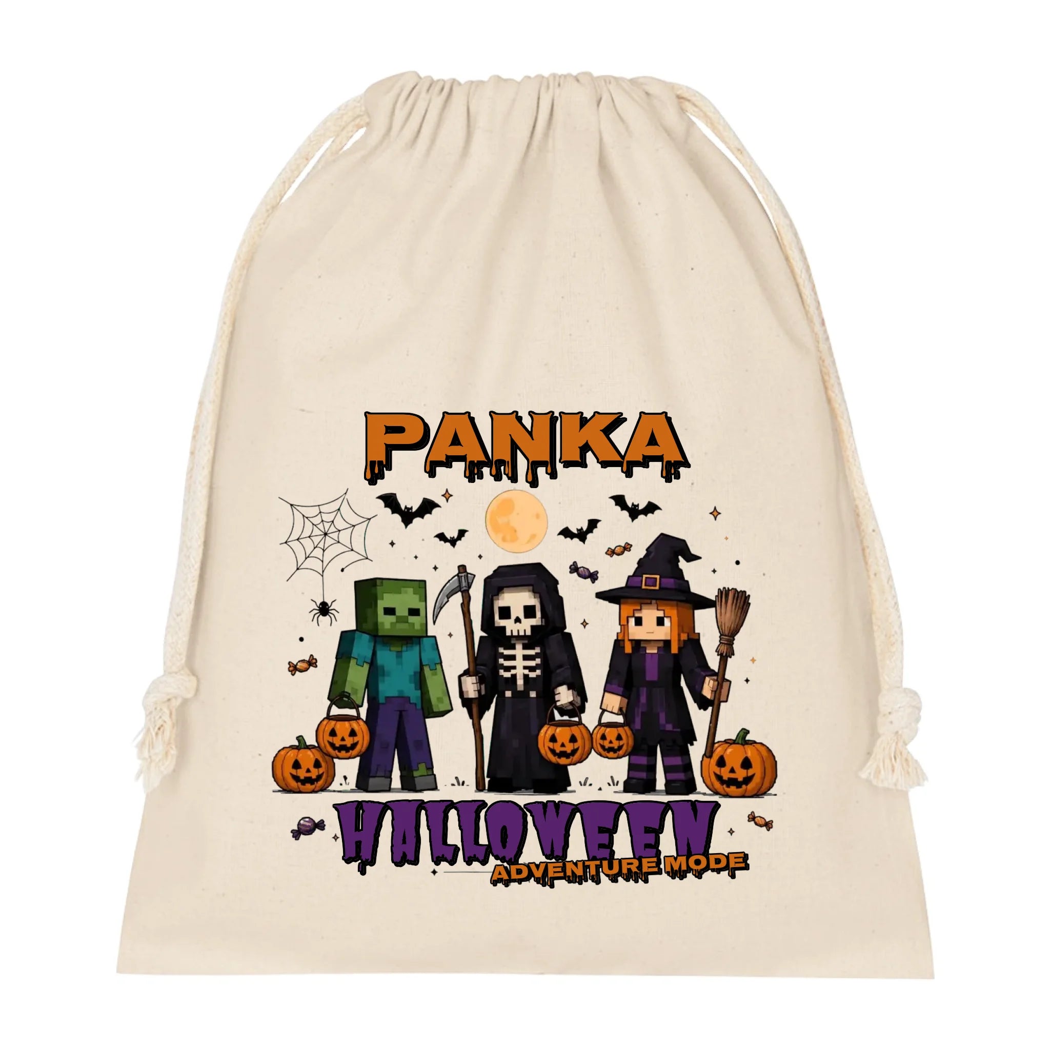 Halloween Mode Minecraft mintás halloweeni zsák egyedi névvel