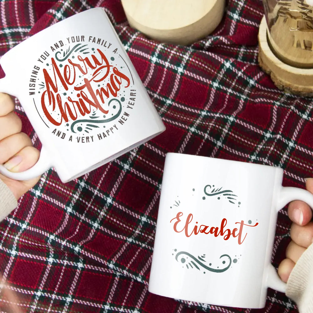 Karácsonyi ajándék bögre Merry Christmas felirattal és saját névvel