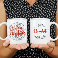 Karácsonyi ajándék bögre Merry Christmas felirattal és saját névvel