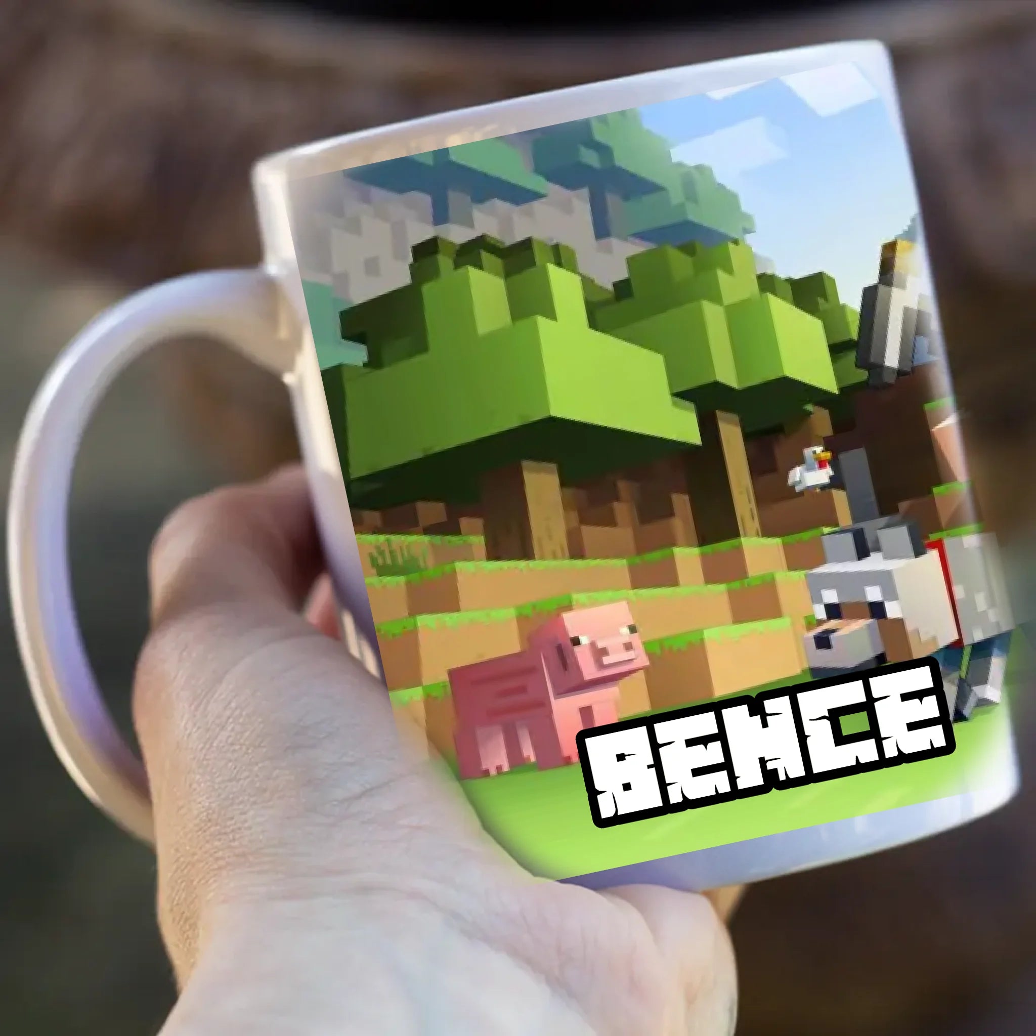 Élőben szerkeszthető Minecraft bögre egyedi névvel
