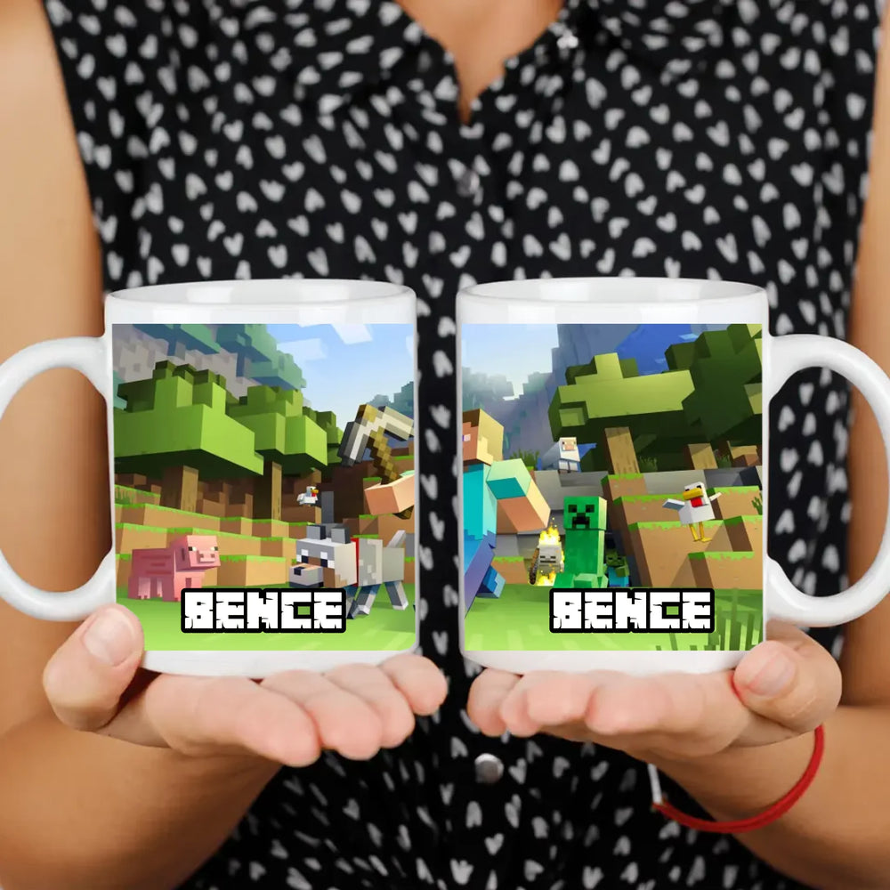 Élőben szerkeszthető Minecraft bögre egyedi névvel