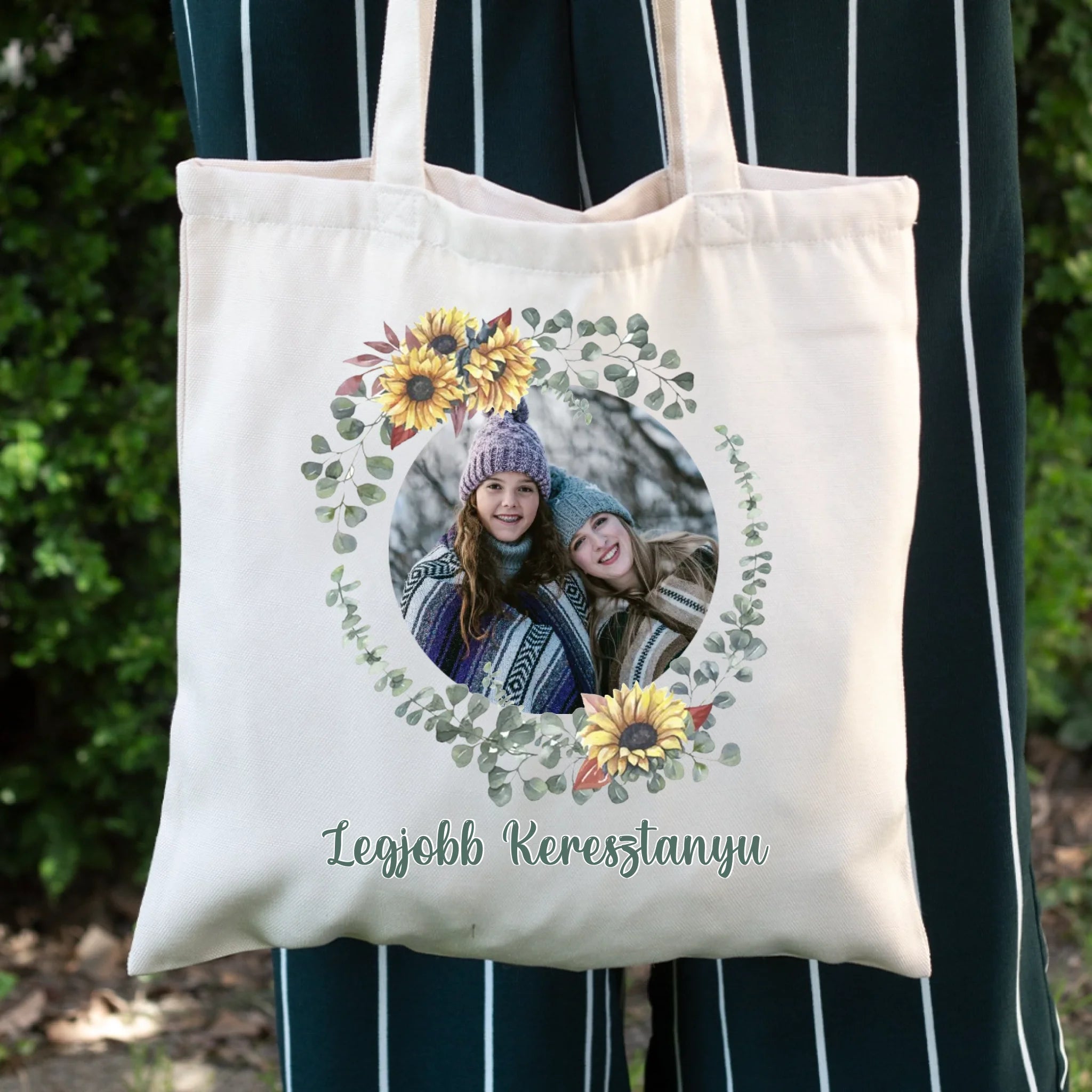 Legjobb keresztanya vászontáska egyedi fényképpel és felirattal