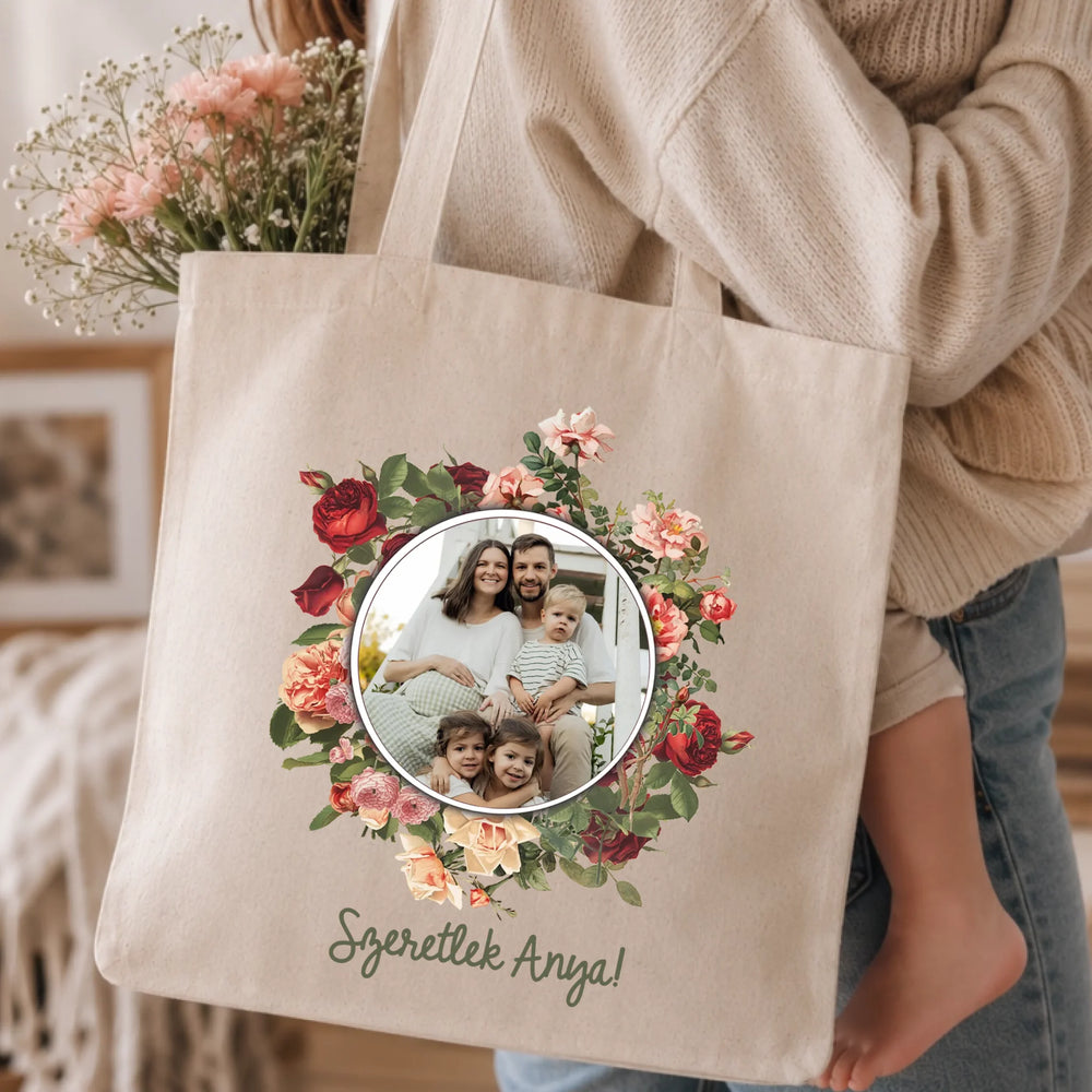 Legjobb anya vászontáska egyedi fényképpel és felirattal 1
