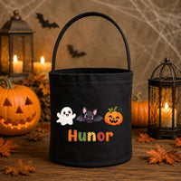Névre szóló cukorkagyűjtő zsák gyerekeknek halloweeni figurákkal