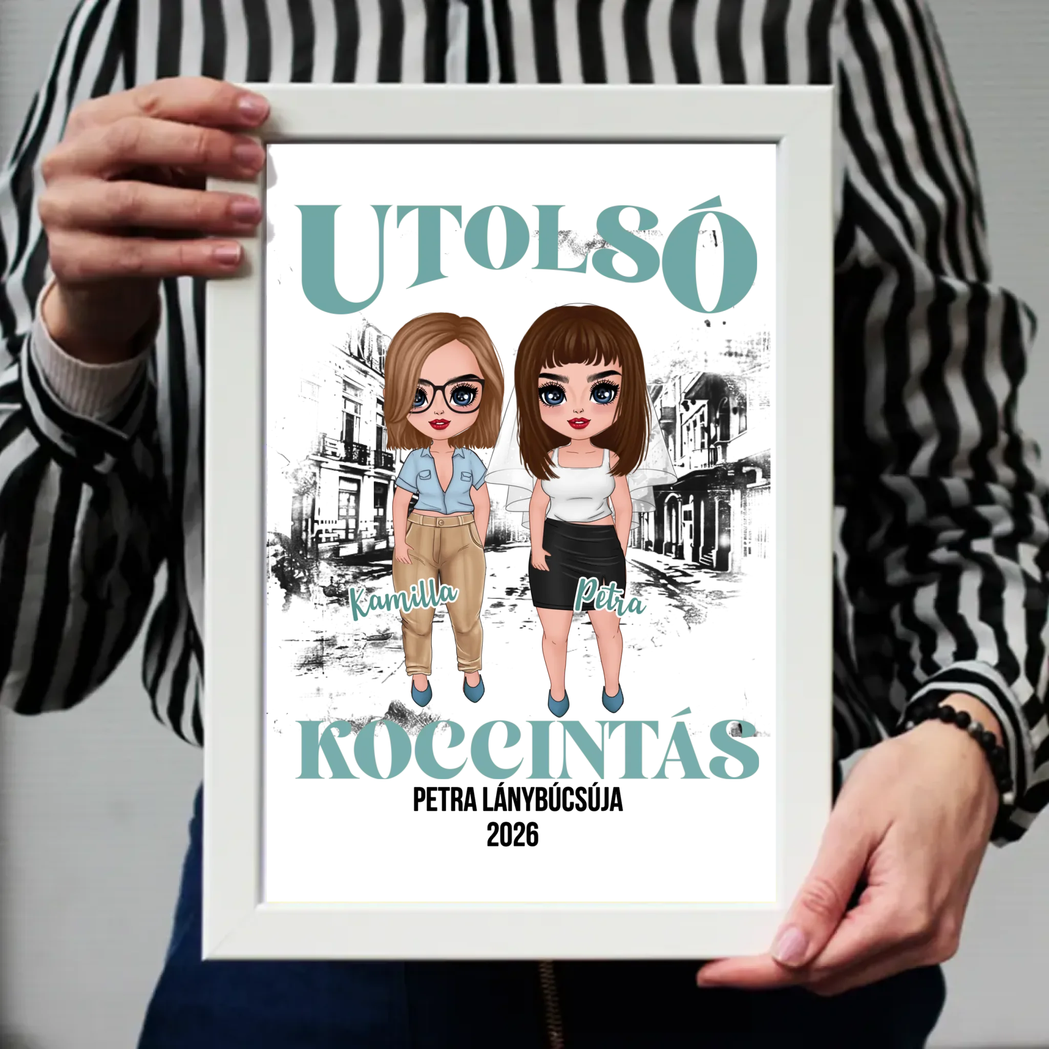 Utolsó Koccintás egyedi falikép - személyre szabható lánybúcsú ajándék legjobb barátnőknek