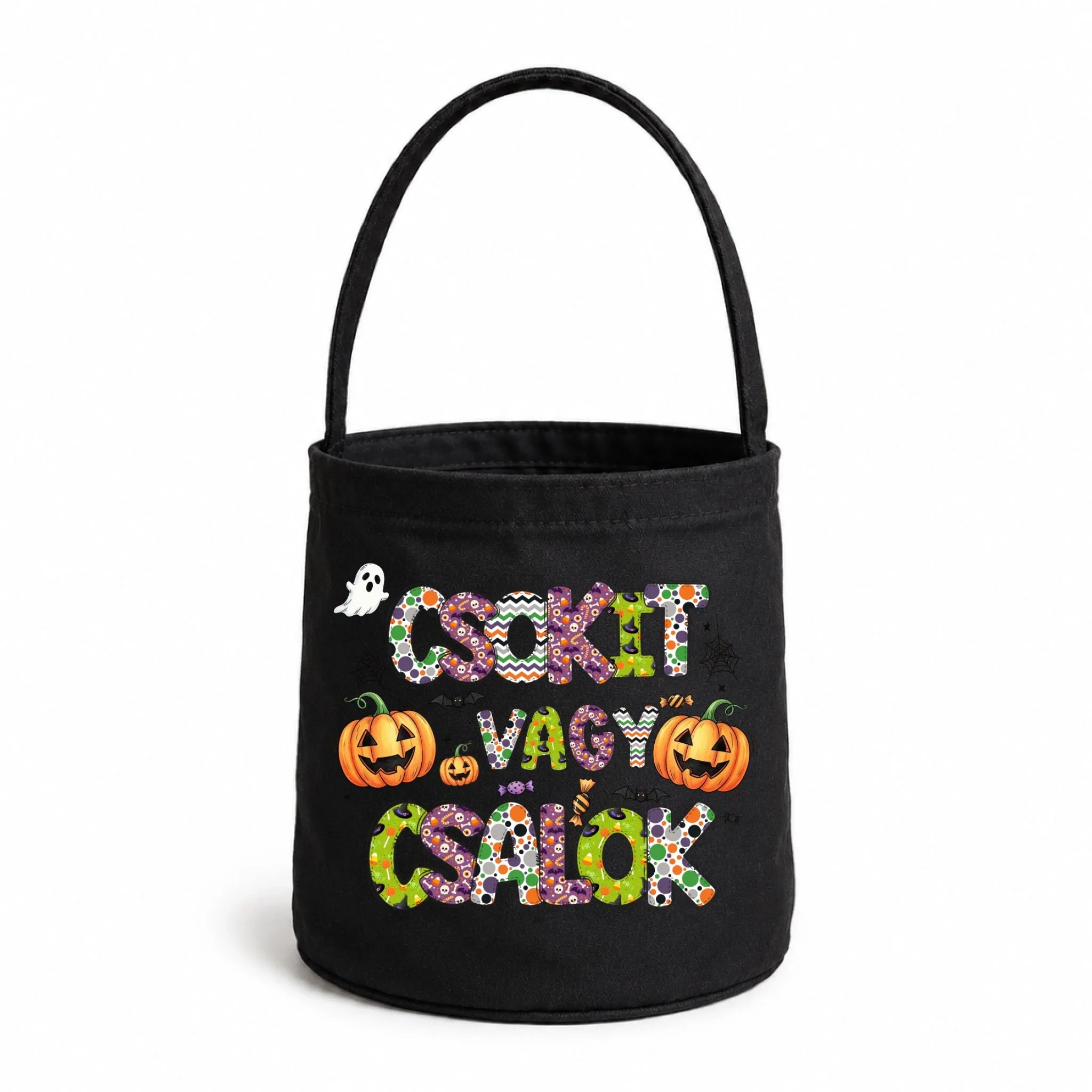 Halloweeni cukorkagyűjtő zsák - Csokit vagy csalok választható felirattal