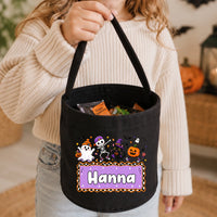 Halloweeni cukorkagyűjtő zsák gyerekeknek - vidám figurákkal, egyedi névvel